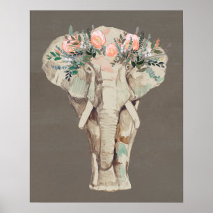Flower Crown Elephant II Poster