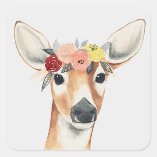 Flower Crown Forester Deer Square Sticker