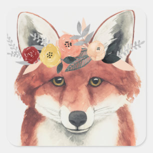 Flower Crown Forester Fox Square Sticker