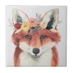 Flower Crown Forester Fox Tile<br><div class="desc">This watercolor print features a soft portrait of a fox adorned with a flower crown | By Grace Popp</div>
