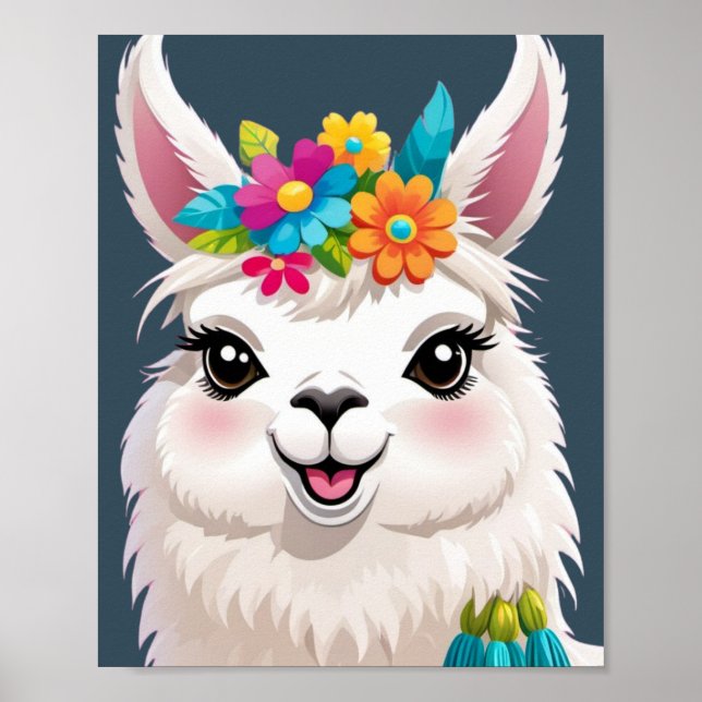 Flower-Crowned Llama Elegance Poster (Front)