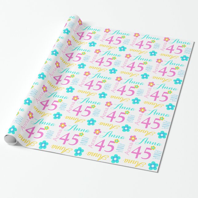 Flower custom name Anna age birthday wrap Wrapping Paper (Unrolled)