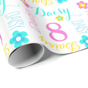 Flower custom name Daisy age 8 birthday wrap Wrapping Paper