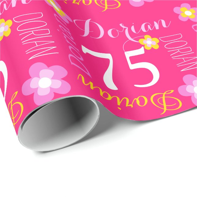 Flower custom name Dorian 75 birthday wrap Wrapping Paper (Roll Corner)