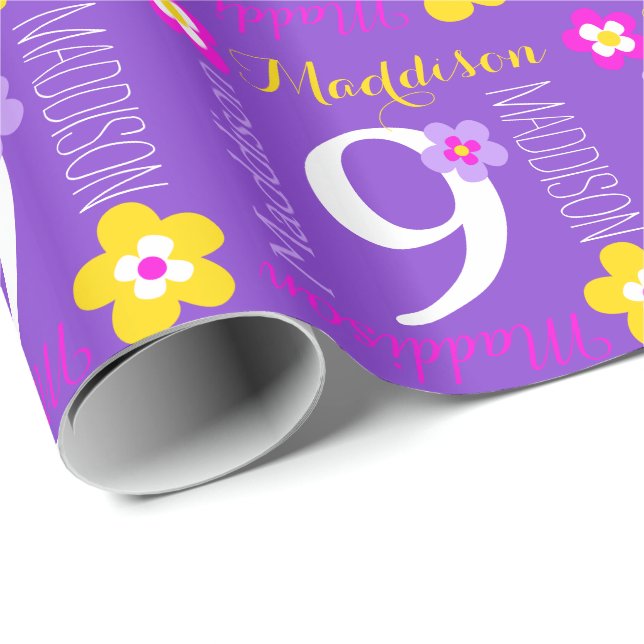 Flower custom name Maddison 9th birthday wrap Wrapping Paper (Roll Corner)