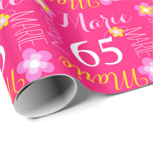 Flower custom name Marie 65 birthday wrap Wrapping Paper