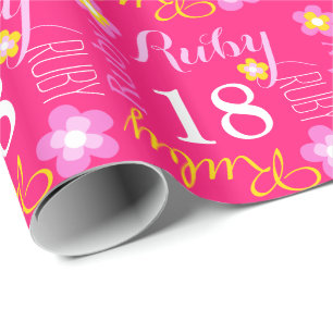 Flower custom name Ruby 18 birthday wrap Wrapping Paper