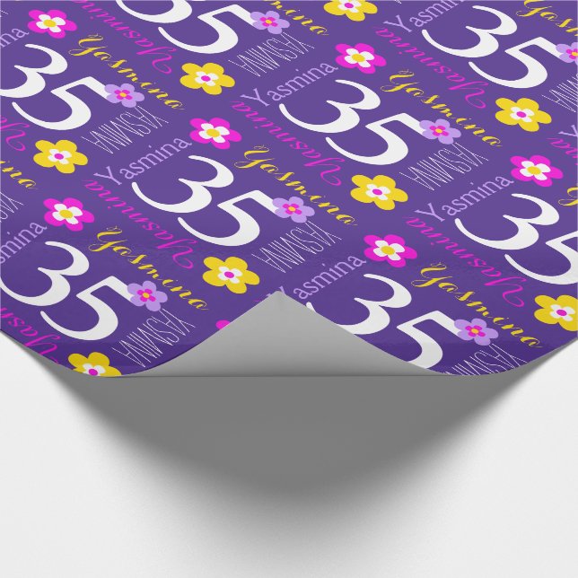 Flower custom name Yasmina 35th birthday Wrapping Paper (Corner)