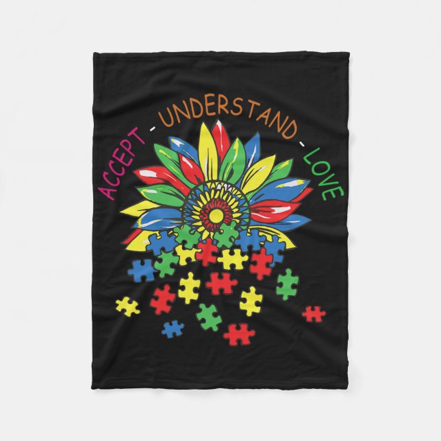 Flower Daisy Accept Understand Love Autism Awarene Fleece Blanket (Front)