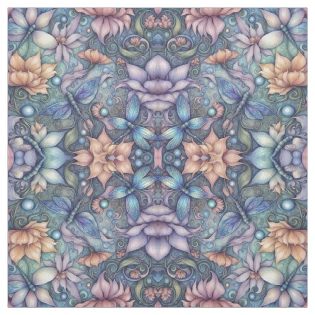 FLower Damask Blue Gold Design Fabric (Swatch)