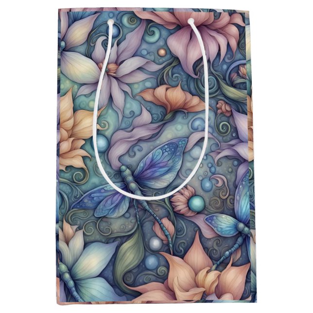 FLower Damask Blue Gold  Medium Gift Bag (Front)