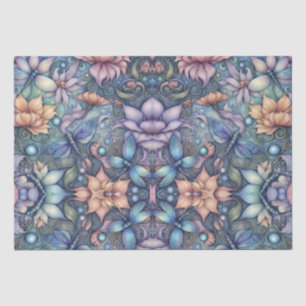 FLower Damask Blue Gold  Tissue Paper