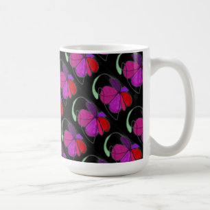 "Flower Dance on Black Tiled" Abstract Design Mug