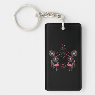 Flower Dandelion Exotic Animal Tropical Bird Pink Key Ring