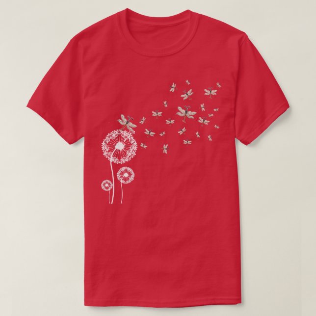 Flower Dandelion Insect Dragonflies T-Shirt (Design Front)