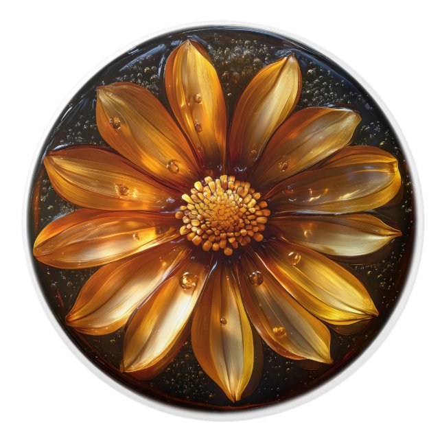 Flower Dark Amber Pattern Ceramic Knob (Front)