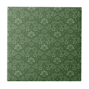Flower Dark Green Victorian Style Pattern Tile