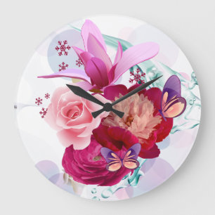 Flower Decor 12 Wall Clocks & Numeral Options
