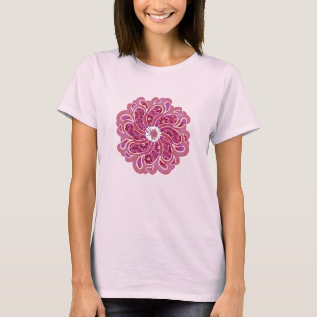 Flower & denim cherry red designer top (Front)