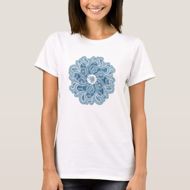 Flower & denim faded aqua designer top (Front)