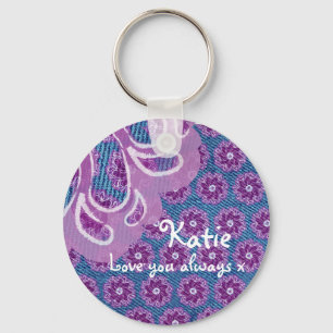Flower & denim purple keepsake love you keychain