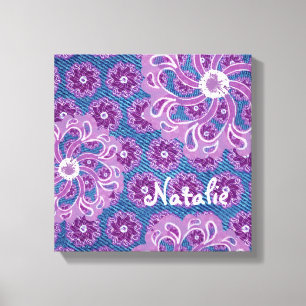 Flower & denim square canvas wrap print