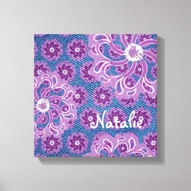 Flower & denim square canvas wrap print (Front)