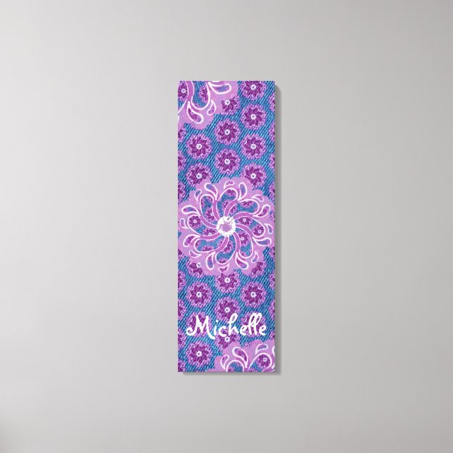Flower & denim triptych (3 Piece) canvas wrap Print (Front)