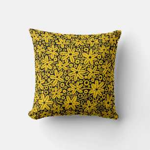 Flower Design - Amber on Black Cushion