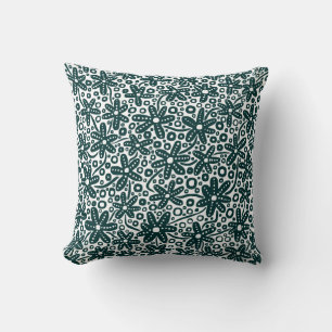 Flower Design - Dark Green on White Cushion