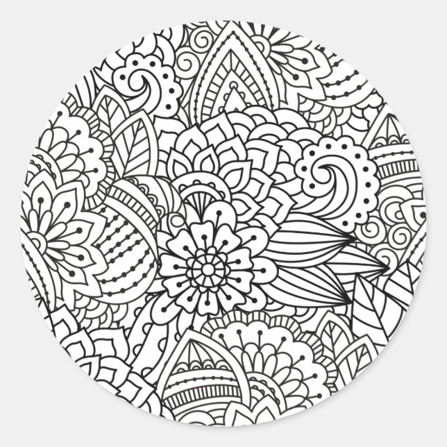 Flower Design Doodle Classic Round Sticker (Front)