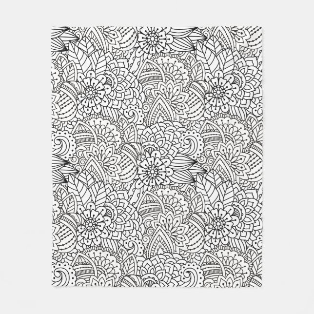 Flower Design Doodle Fleece Blanket (Front)