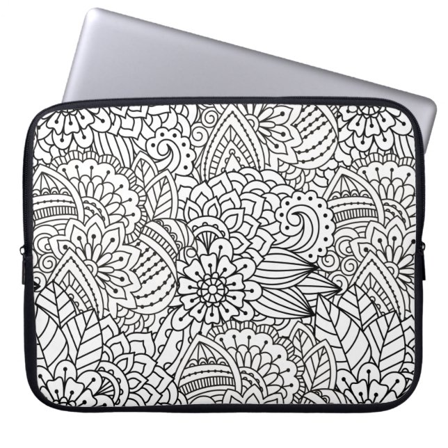 Flower Design Doodle Laptop Sleeve (Front)