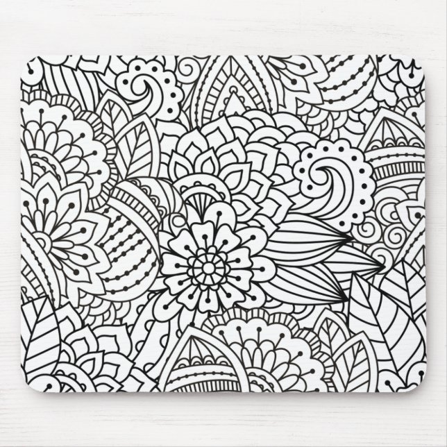 Flower Design Doodle Mouse Mat (Front)