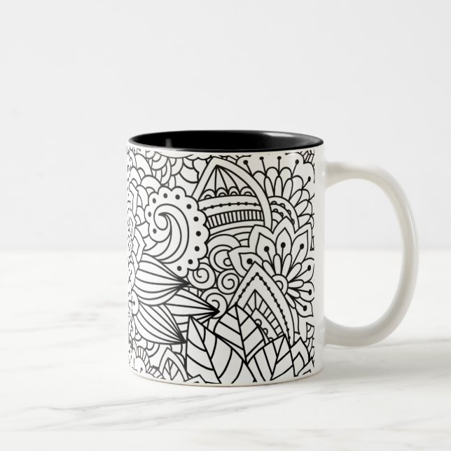 Flower Design Doodle Two-Tone Coffee Mug (Right)