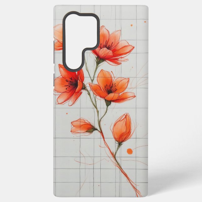 Flower Design Elegant Orange Blossom  Samsung Galaxy S22 Ultra Case (Back)