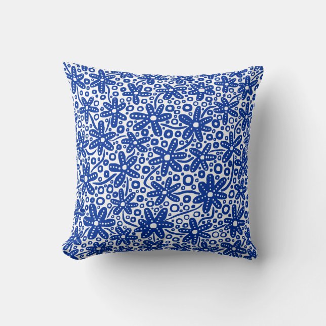 Flower Design - Navy on White Cushion (Front)