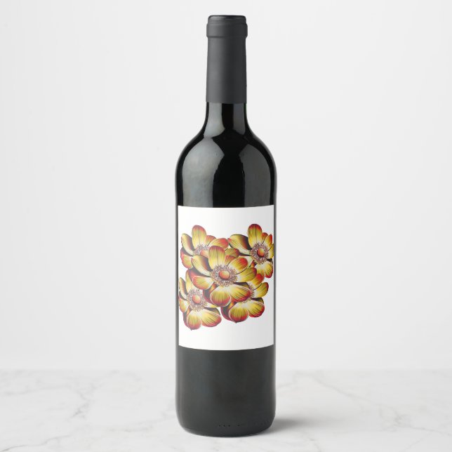 Flower Design Of  Wine Bottle Wine Label (Front)
