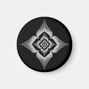 flower design on black background round magnet