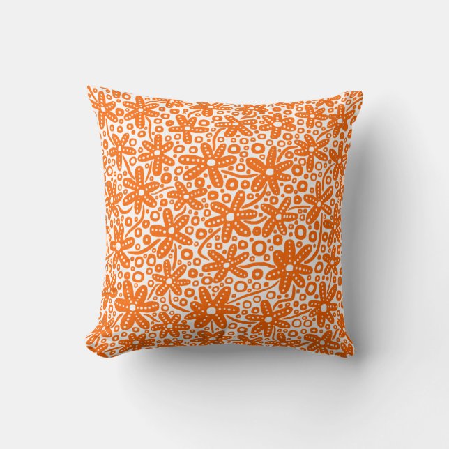 Flower Design - Orange on White Cushion (Front)
