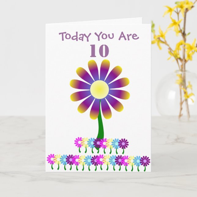 Flower Design Personalised 10th Birthday Card (Yellow Flower)