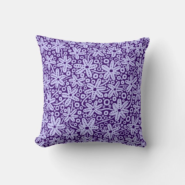 Flower Design - Powder Blue on Deep Purple Cushion (Front)