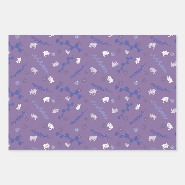 Flower Design Purple Gift Wrapping Paper (Front)