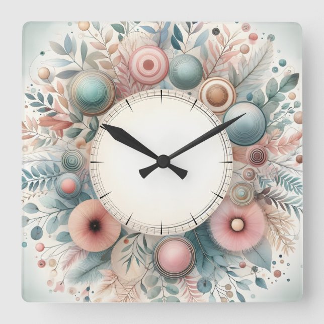 flower design square wall clock (Front)