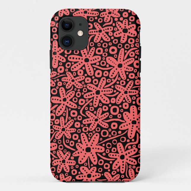 Flower Design - Tropical Pink on Black.pdf Case-Mate iPhone Case (Back)