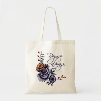 Flower design with Bible quote "Rejoice always" Tote Bag