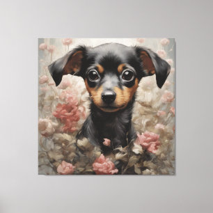 Flower Dog Breed Portraits 11 Canvas Print