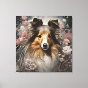 Flower Dog Breed Portraits 15 Canvas Print