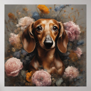 Flower Dog Breed Portraits 1 Poster
