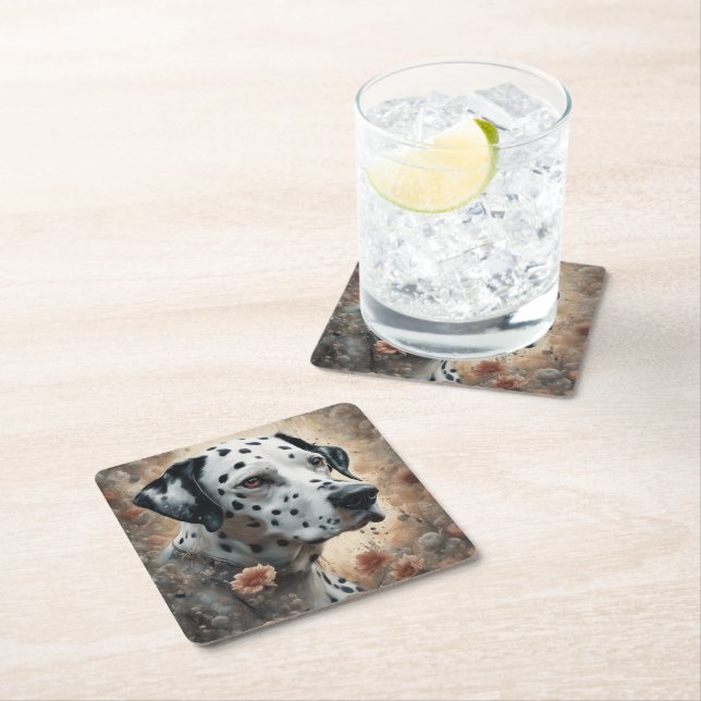 Flower Dog Breed Portraits 3 Square Paper Coaster (Insitu)